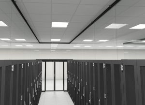Above server row aisle containment strip curtains.