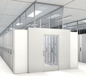A hot cold aisle containment system rendering